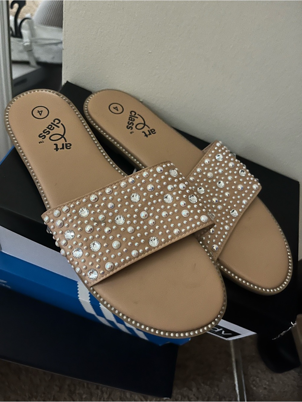art class Nude Pearl & Crystal Slide Sandals